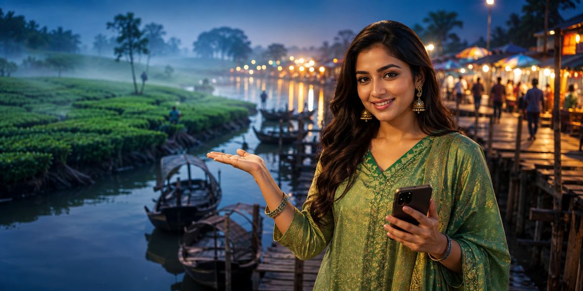 খুলনায় চা বাগানে মোবাইলে রেজিস্টার ও বোনাস গ্রহণের দৃশ্য